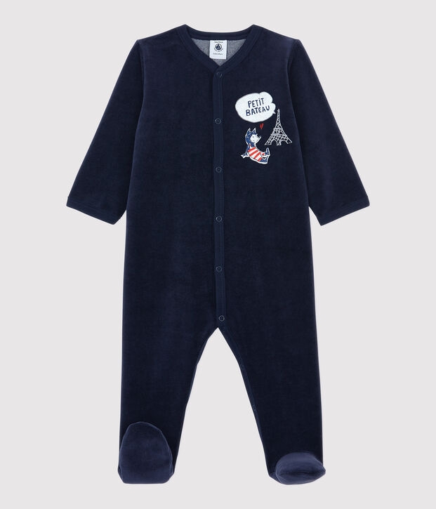 Tutina pigiama blu navy beb&eacute; in ciniglia SMOKING